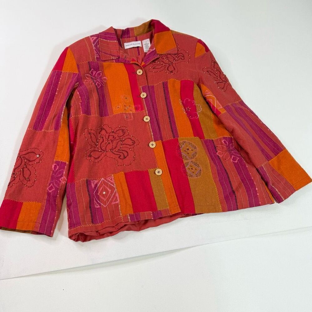 Vintage Alfred Dunner Jacket Women 14 Linen Blend Patchwork Shacket Button Down